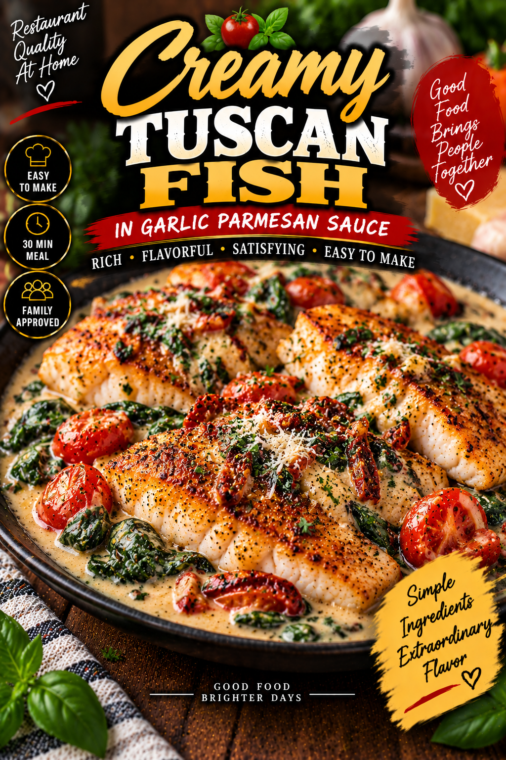 Creamy Tuscan Fish in Garlic Parmesan Sauce